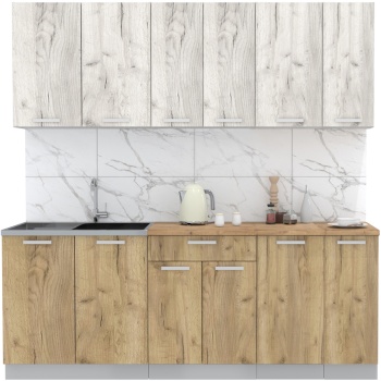 Кухня 2.1 ЛДСП Дуб белый - Дуб золотой