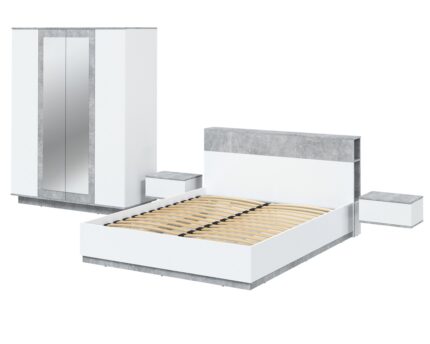 Спальня Quartz 1 с подъемным механизмом Белый платинум-Бетон
