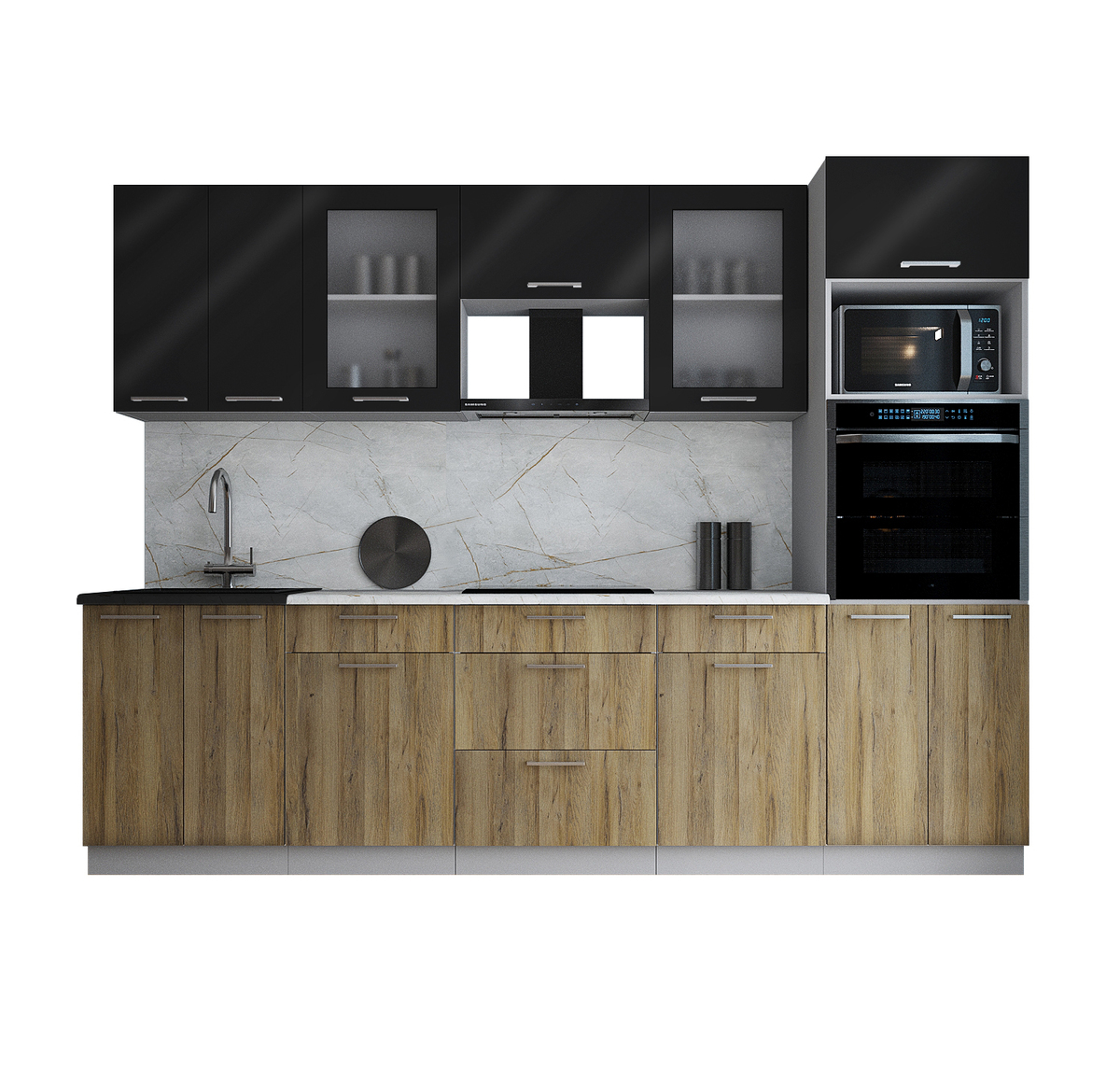 Глосс 2,8 чёрный глянец + дуб вотан на белом